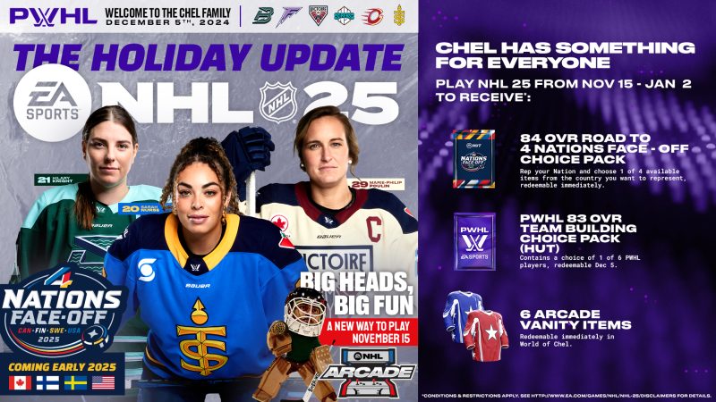 EA Sports NHL 25 新增职业女子冰球联赛作为假期更新的一部分